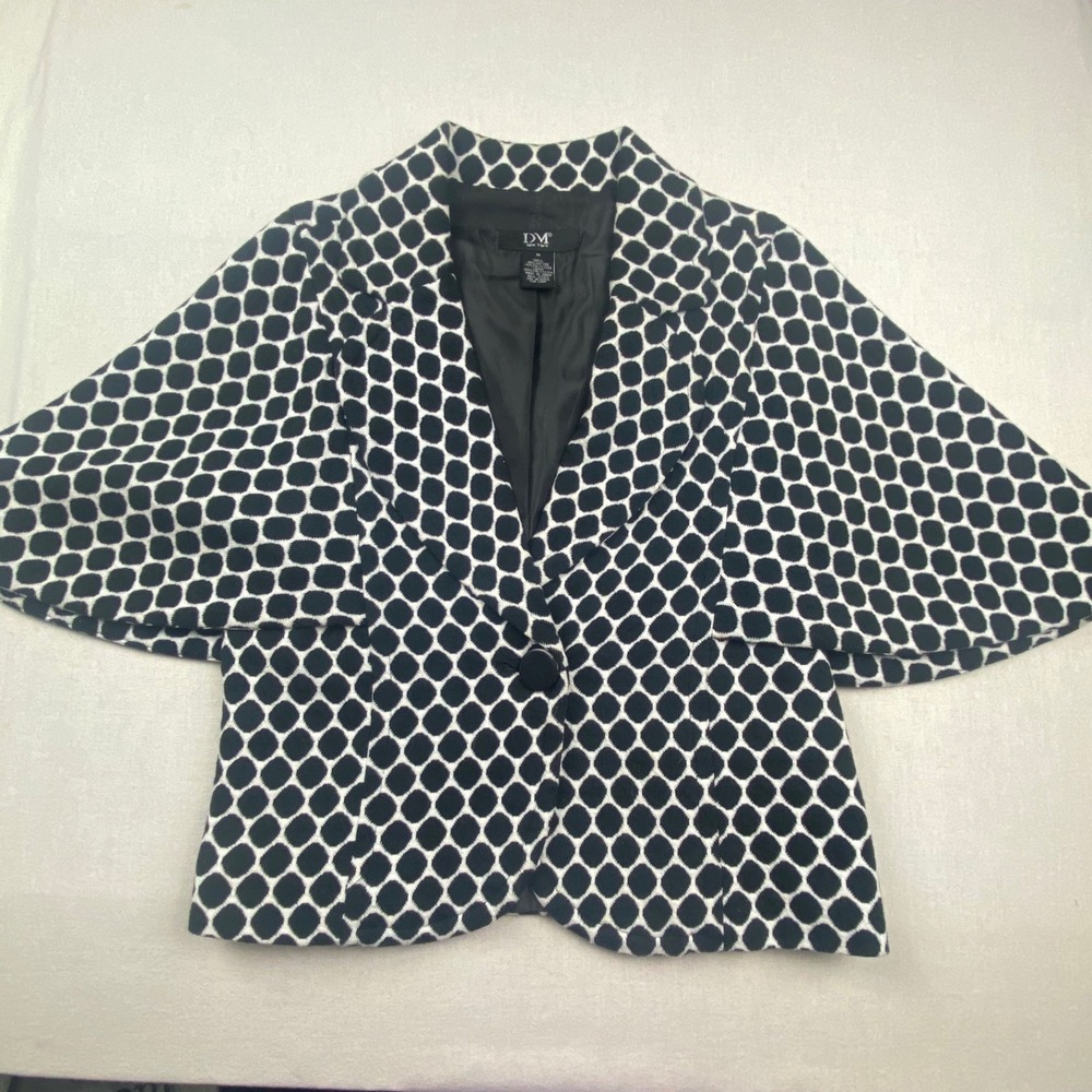 DM New York Womens Black White Geometric Cape Sleeve Blazer Jacket Size M